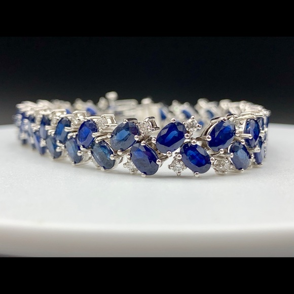 14k Sapphire and Diamond Tennis Bracelet 7.5”